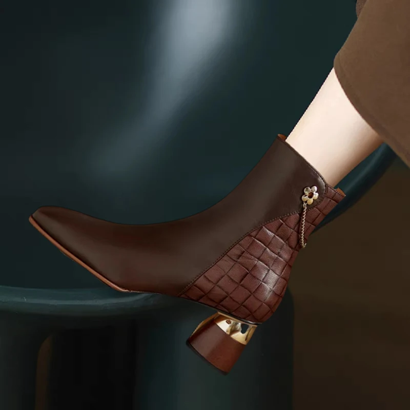 British Style Shoes Short Boots for Women Elegant Ankle Boots High Heel Thick Heel Square Toe Chelsea Boots 2024 Spring Autumn