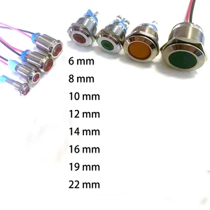 Металлический светодиодный сигнальный индикатор, 6 мм, 8 мм, 10 мм, 12 мм, 16 мм, водонепроницаемый IP67 сигнальный светильник, сигнальная лампа, переключатель с проводами, 3 в, 5 В, 12 В, 220 В, красный, синий
