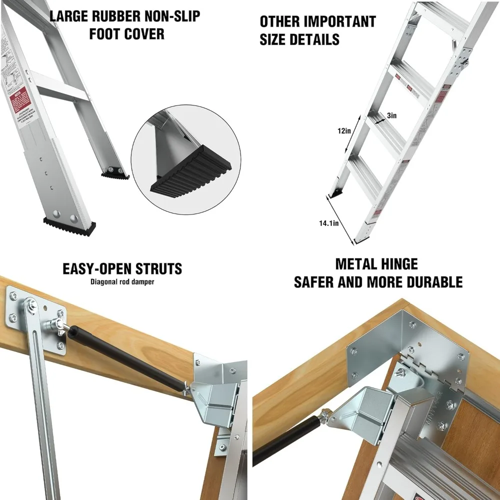 Aluminum Attic Ladder - Lightweight and Portable, 375-pound Capacity Convenient Access to Your Attic Fits 7'8"-10'3" Ceiling 5
