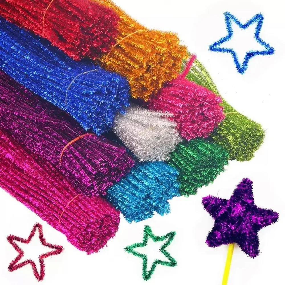 100Pcs New 30cm Glitter Chenille Stems Wool Top Christmas DIY Craft Supplies Torsion Bar Tinsel Stems  Tinsel Stems