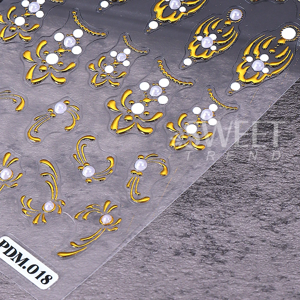 1PC Golden Palace Retro Style Nail Art Stickers 5D Embossed Self-Adhesive Pearl Petal Luxury Nail Decals Manicure DIY Decoration