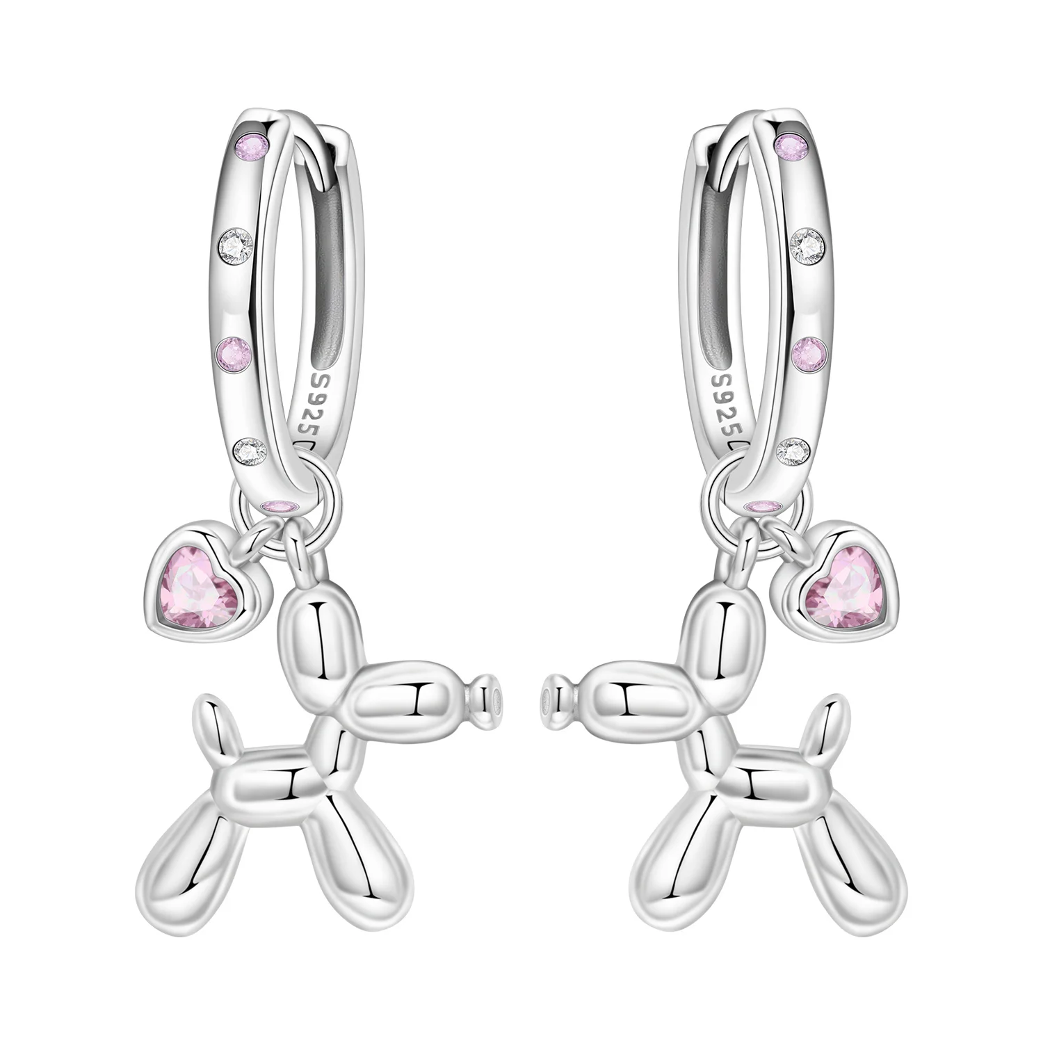 PANPOKI 925 Sterling Silber Rosa Herz Ballon Hund Tropfen Ohrringe Frauen Ohrringe Geburtstag Party Mode Schmuck Original Geschenke – Detail 5