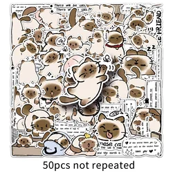 50PCS Original Hand - Drawn Siamese Cat Stickers - Cute Cartoon Self - Adhesive Decals (AA)