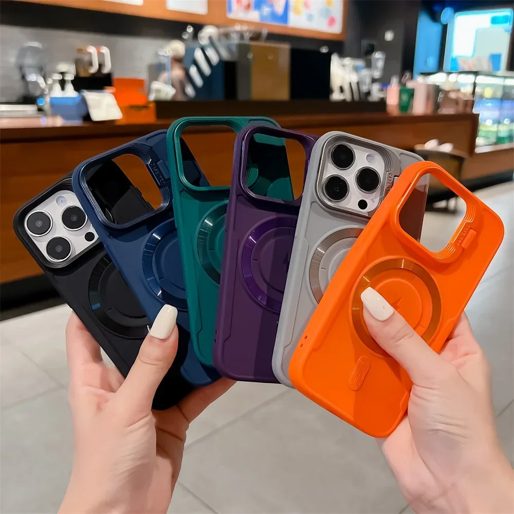 Luxury Flip-Up Lens Holder Magnetic Case with Magsafe Charging - Premium Silicone Soft Cover