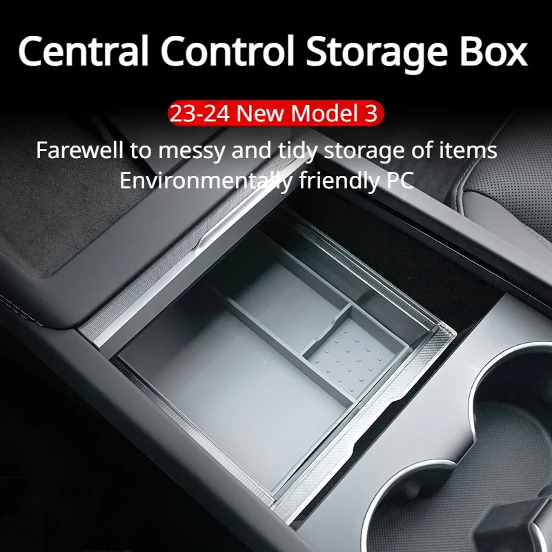 

For Tesla New Model 3+ Central Control Storage Box Transparent Armrest Box Storage Box Silicone Pad New Model3 Accessories 2024