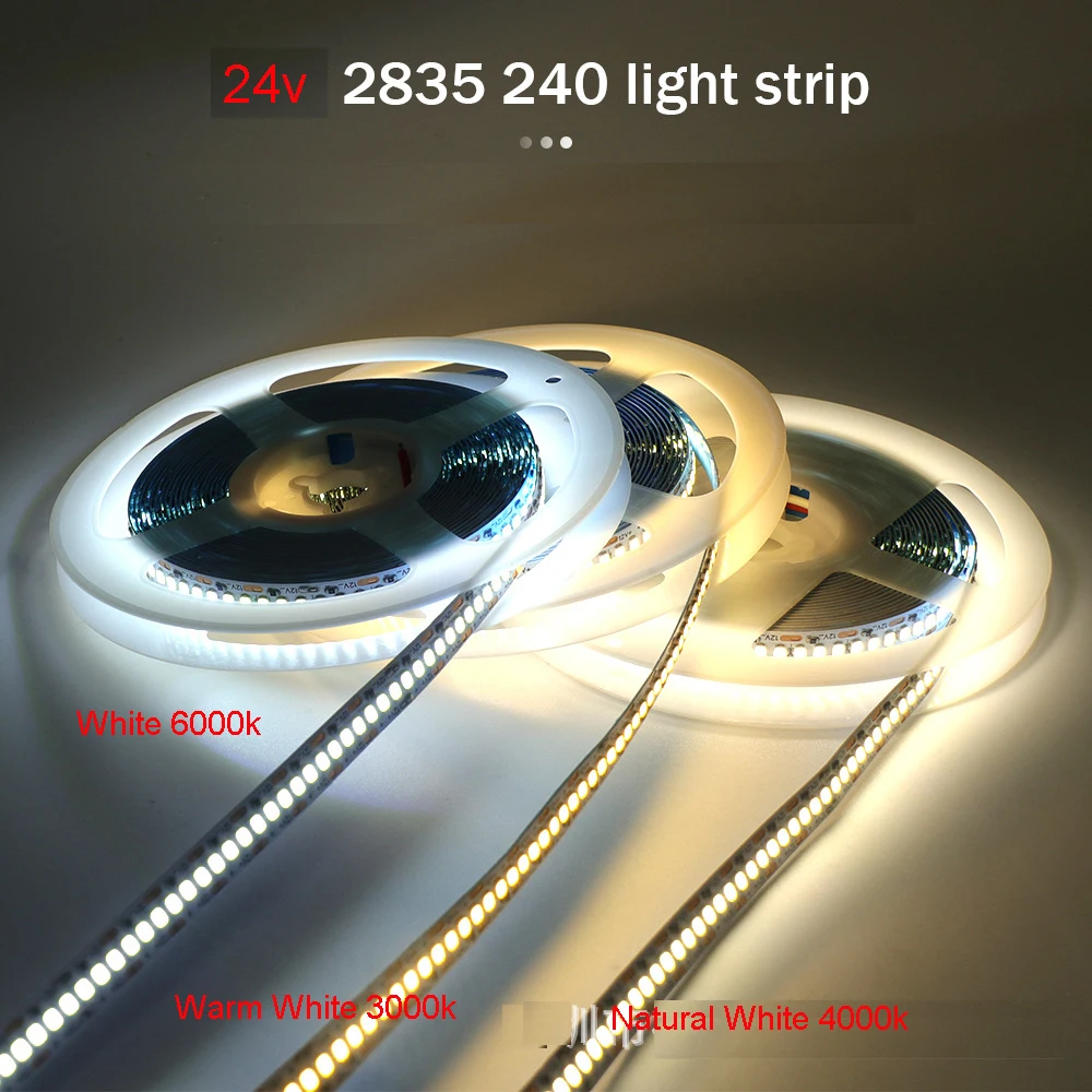 5m 22w LED 스트립 2835 240leds/m 1200 Led 12V 24V 유연한 테이프 120w IP65 IP67 방수 2700k 3000k 4000k 4500k 6000k 6500k