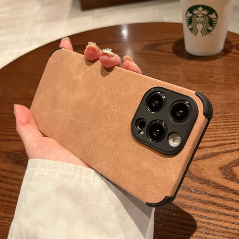 thumbnail image 1 of Luxury Lambskin Leather Shockproof Matte Case for iPhone 14 11 12 13 Pro XS Max X XR 7 8 Plus SE Soft Fabric Vintage Cover Coque, 1 of 5