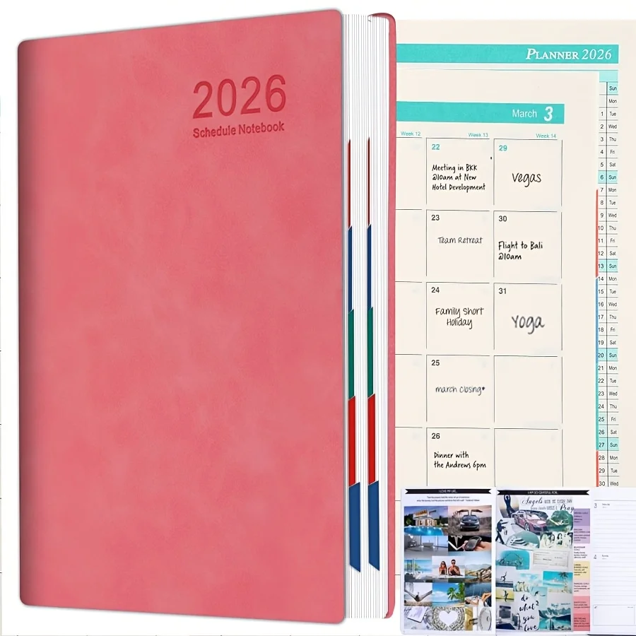 2026 Daily Planner & Calendar Journal 8 Vibrant Colors (Pink/Red/Green/Blue/Purple/Teal) | Durable Modern Gift for Teen