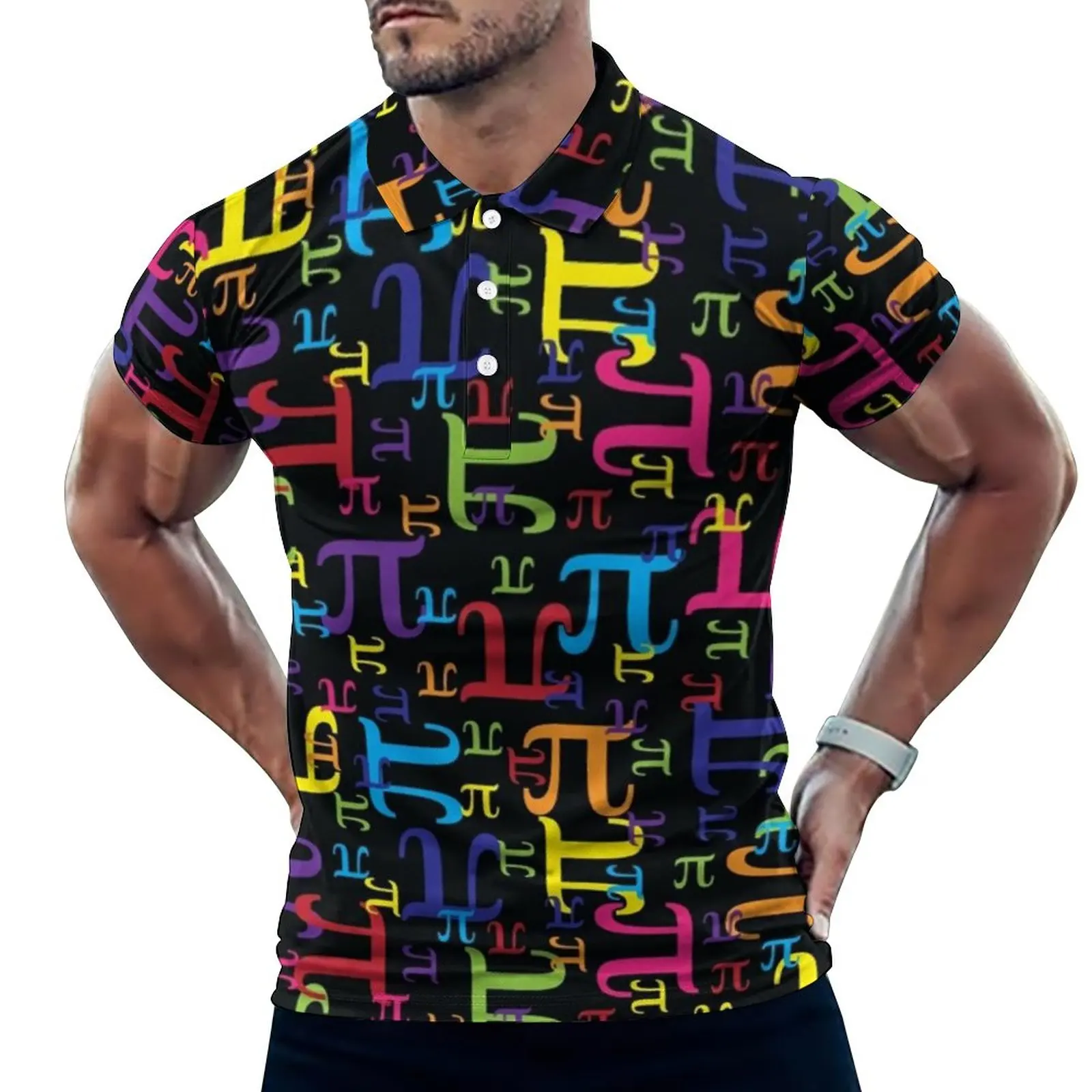 

Funny Math Print Casual T-Shirts Pieces of Pi Polo Shirts Collar Y2K Shirt Summer Male Graphic Top Plus Size