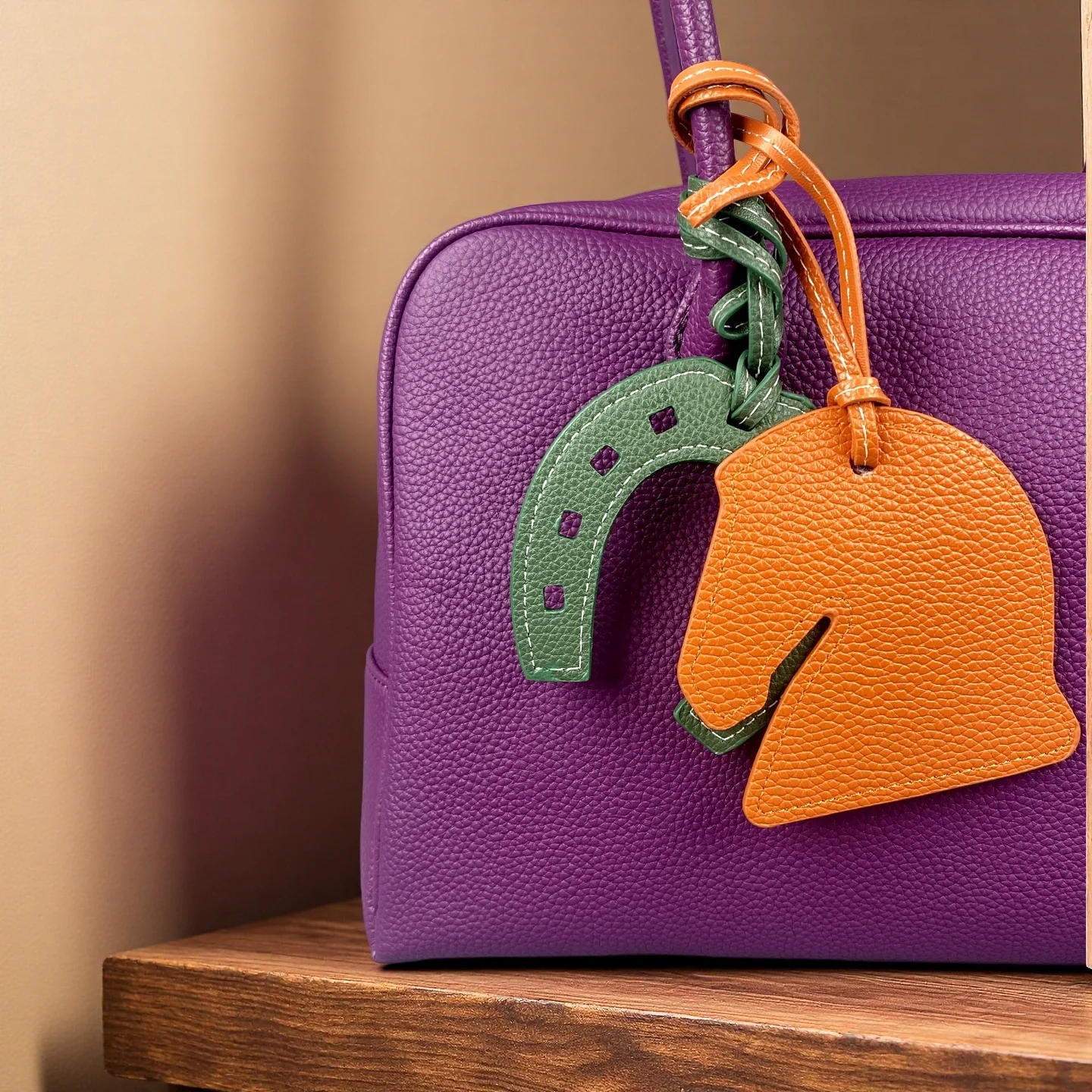 Artisanal Leather Horse Head & Horseshoe Charms Set - Premium Quality & Customizable Colors - Perfect Bag Accent