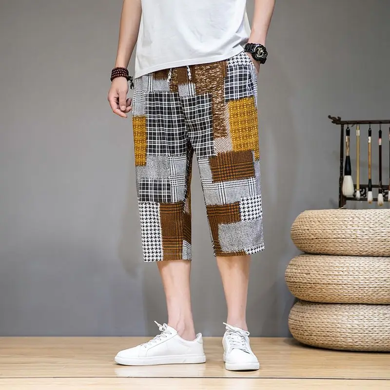 Summer Elegant Fashion Harajuku Slim Fit Ropa Hombre Loose Casual Sport All Match Cropped Pants Ice Shreds Straight Leg Shorts