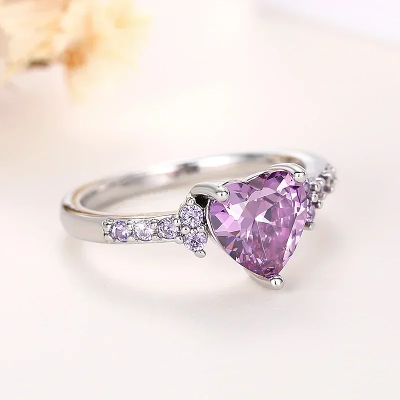 Charming heart purple cubic zirconia rings for women wedding ceremony party bridal accessory wedding rings womens ring cubic zircon ring jewelry rings ring jewelry