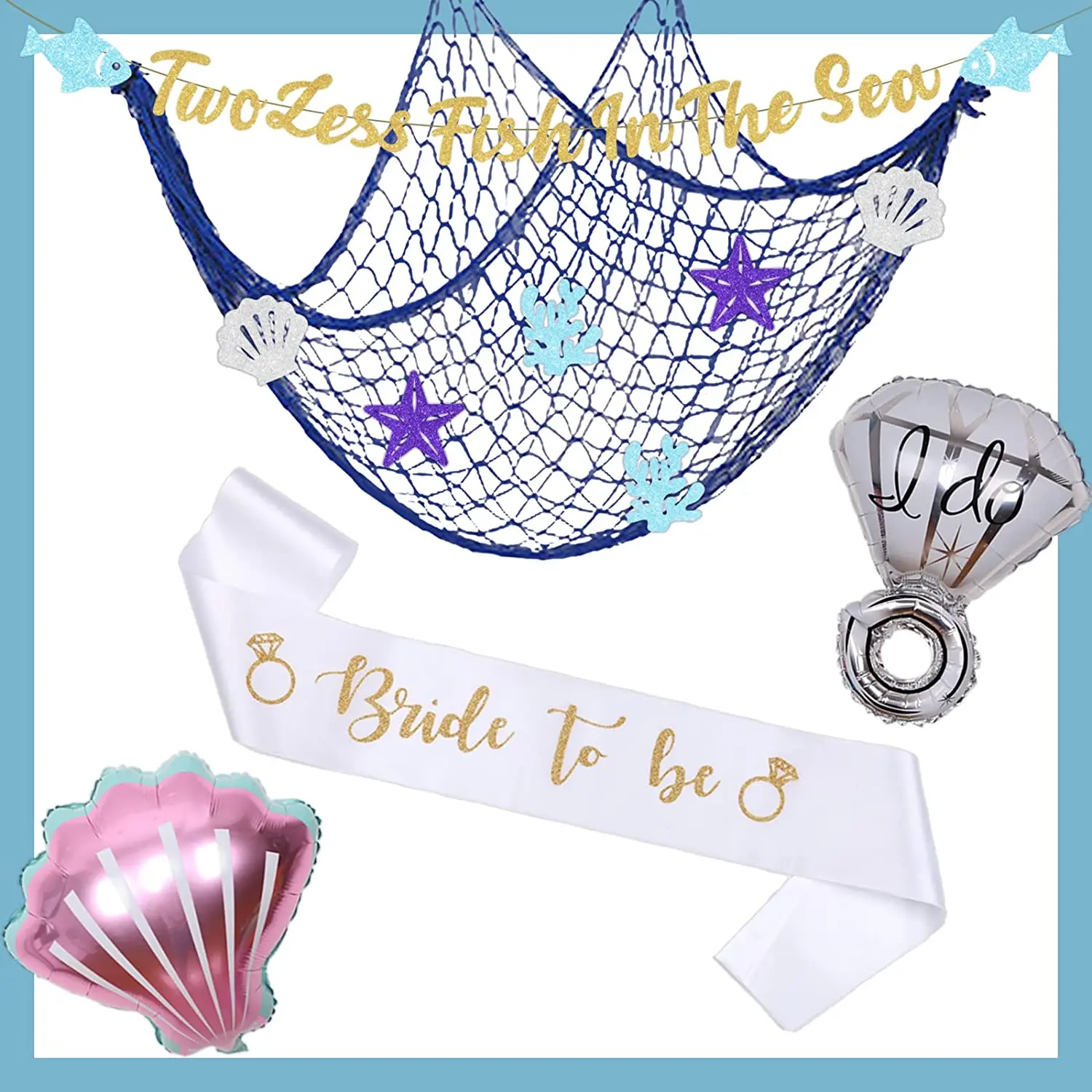 

Two Less Fish In The Sea Decorations Nautical Sea Themed Bridal Shower Wedding Bachelorette Party Decoration with Fishing Net