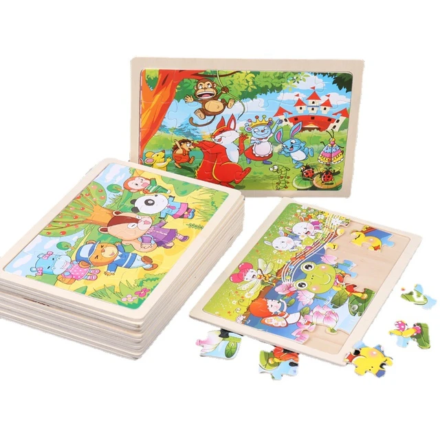 Rompecabezas de 24 piezas para niños, juguetes de Tangram de papel de madera, animales de juguetes educativos para bebés - AliExpress
