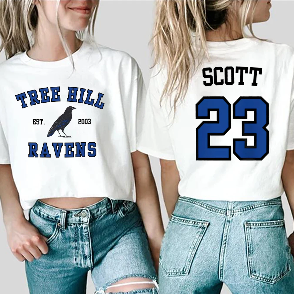 One Tree Hill T-shirt TREE HILL RAVENS Shirt Nathan Scott 23 North Carolina Tees Tric Shirts Tv Show OTH Merch 2 Side Print Tops 2