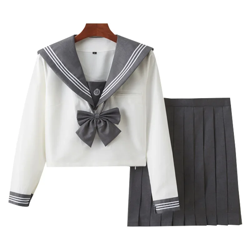 Spring and Summer Dress Sets Women's Solid Color Preppy Style Long Sleeved Sailor Collar Pleated Skirt Jk School Uniforms