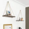 Wood Hanging Shelves for Wall Swing Rope Rustic Floating Shelf Set of 2 Wall Display Shelving Rack for Living Room Bedroom 3