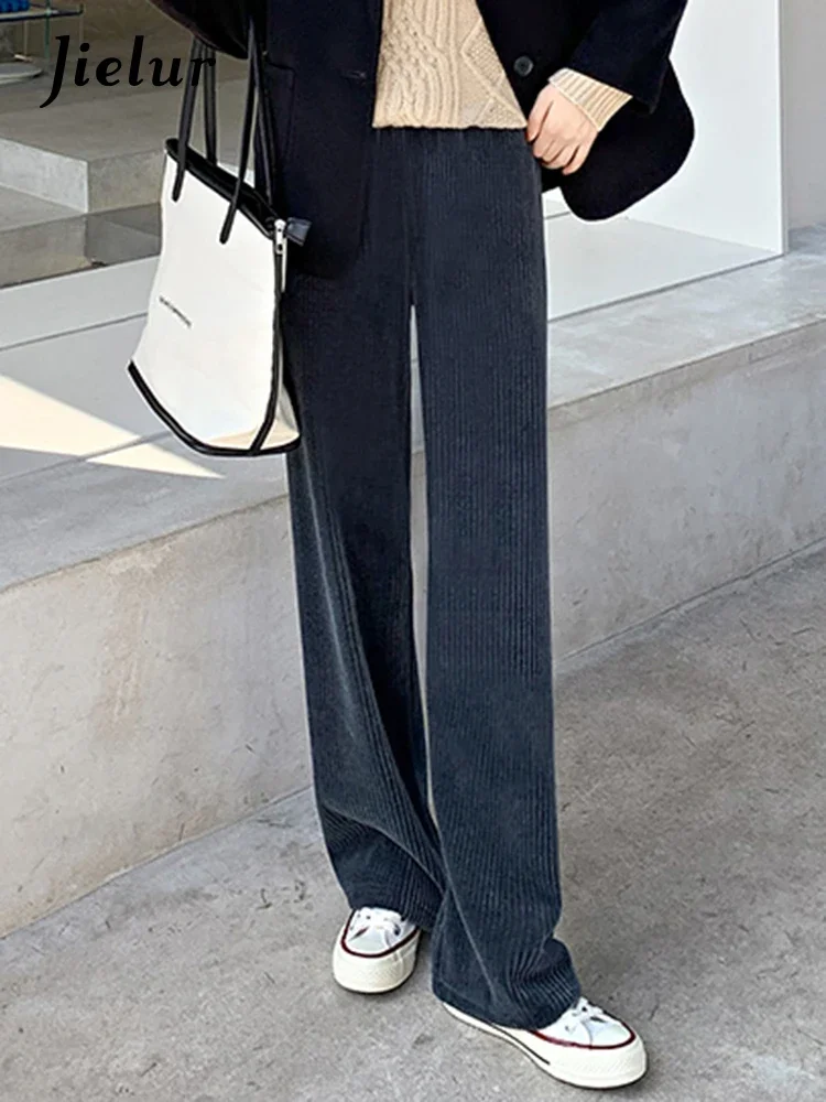 Jielur Winter Solid Color Casual Women's Pants Simple Office Ladies Straight High Waist Loose Chic Fashion Female Wide Leg Pants