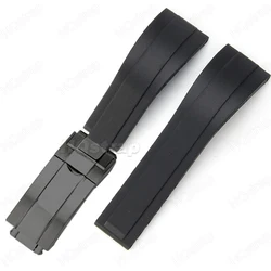 Silicone Strap for 20mm Diver Watch with Water - Resistant Rubber and Adjustable Buckle (Black - Black clasp)