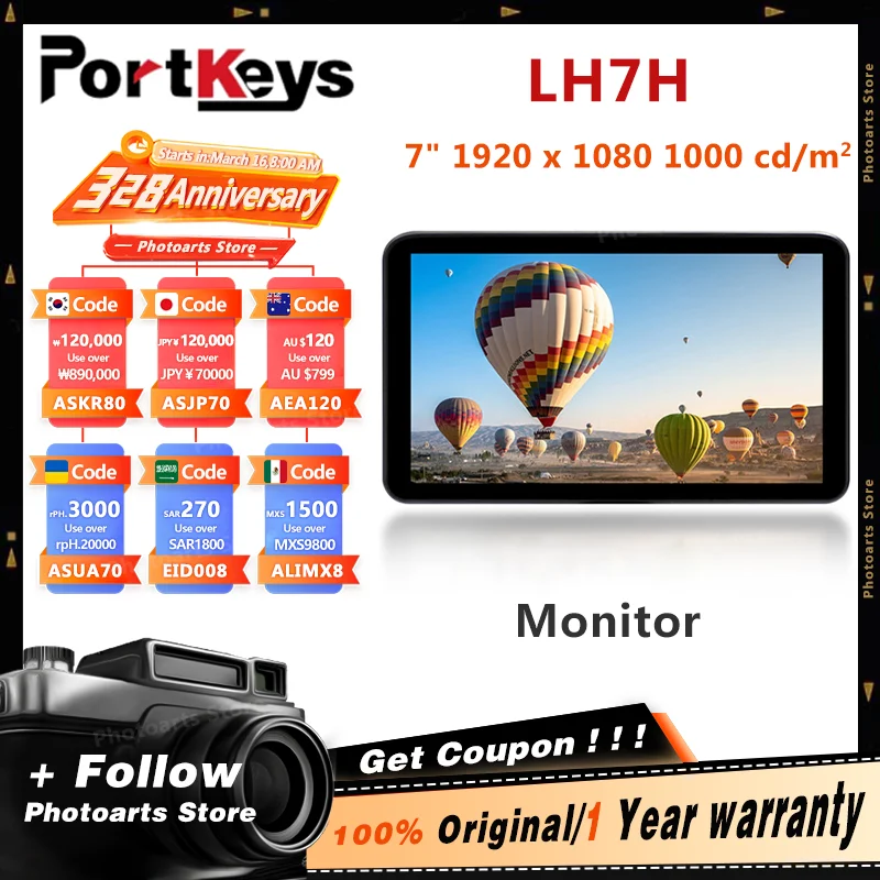 Portkeys LH7H 7" 1000nit 4K 30P HDMI-compatible High Brightness Portable Field Camera Monitor