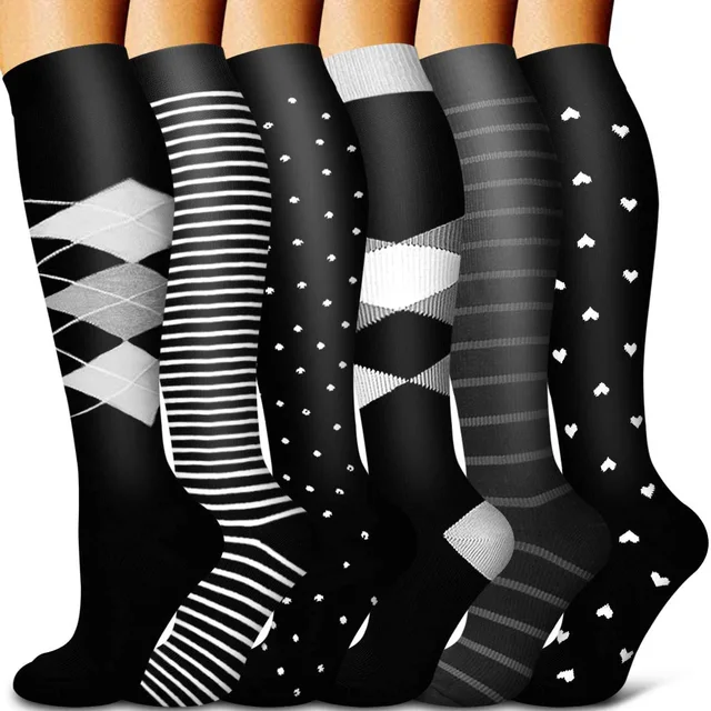5/6 Pairs Men and Women Compression Socks Circulation Recovery Varicose Veins Nursing Travel Running Hiking Sports Socks 6 pairs-YY015