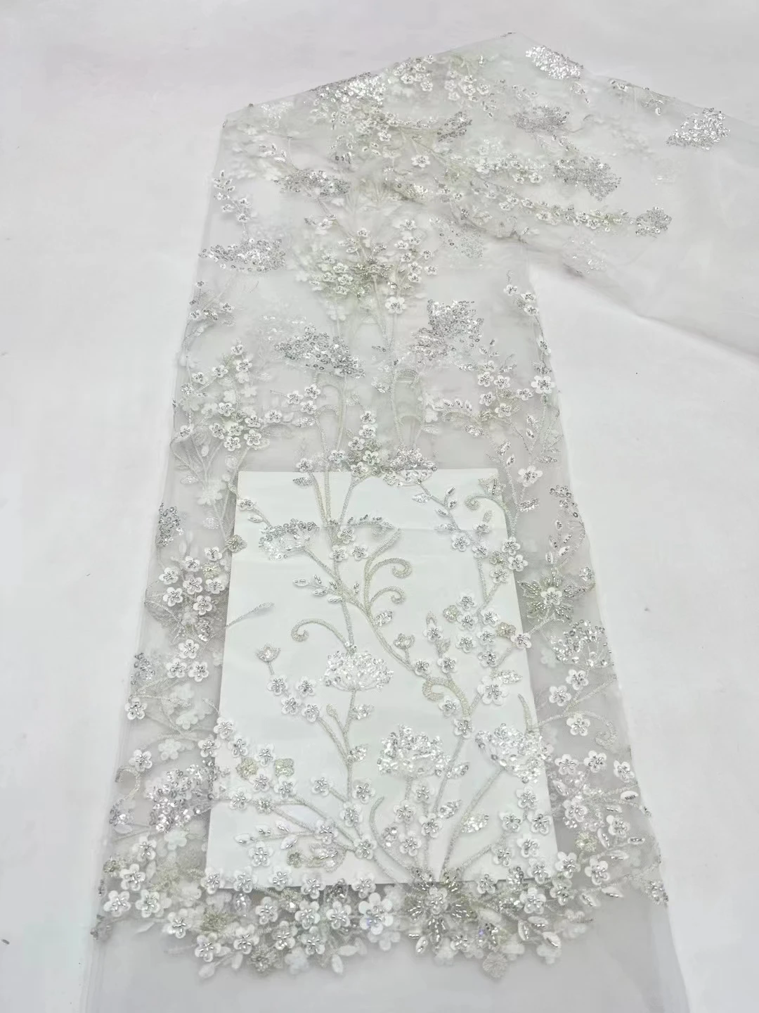 

European and American French tulle lace bead tube sequin embroidery, fashion lace mesh party dress fabric 5 yards