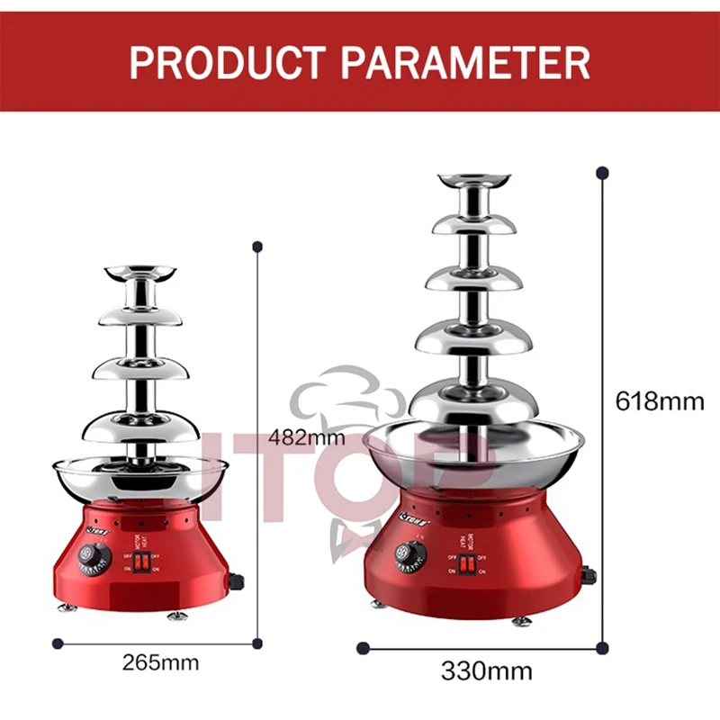 ITOP CF-4/5 Tiers Chocolate Fountain Stainless Steel Chocolate Waterfall Machine Melting Warming Function Commercial 110V 220V