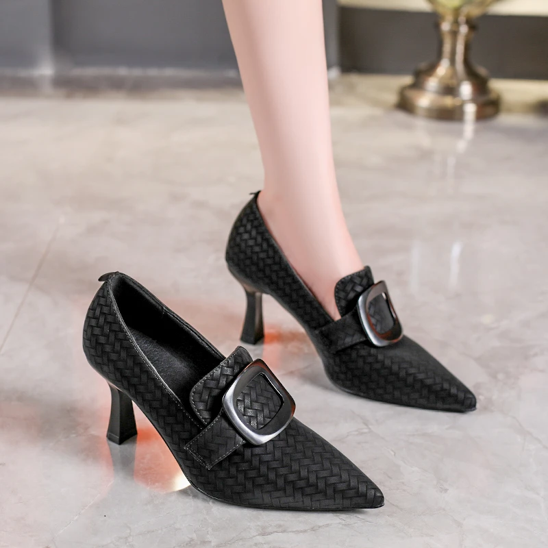 Aphixta 7cm Thin Heels Woman Ankle Boots Slip On Pointed Toe Woman Autumn Winter Shoes Checkered Upper High Heels Modern Boots