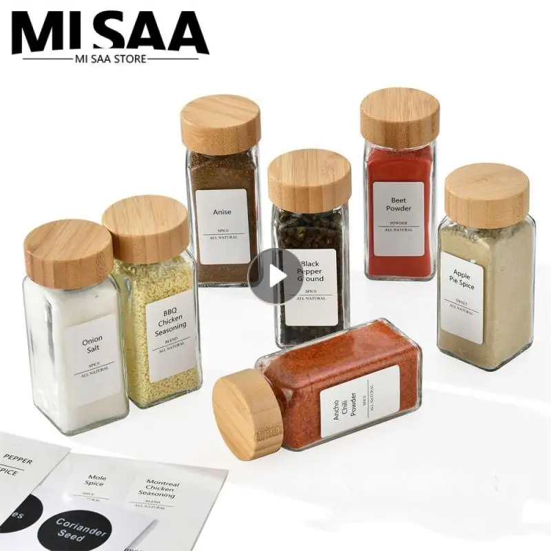 

Portable Storage Bamboo Wood Lid Seasoning Bottles Solid Wood Kitchen Gadgets Sparing Bottle Non-slip Bottle Bottom