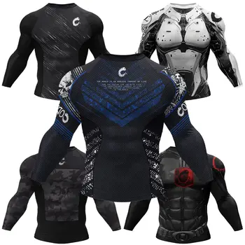 Maglietta Rash Guard Sportiva da Uomo, Compressione MMA, Anti-Sfregamento, Manica Lunga, per Allenamento, Boxe, Palestra, Rashguard Jiu Jitsu