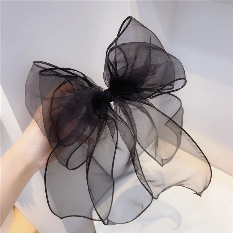 Korean Fashion Big Bow Hairpin Organza Mesh Yarn Fairy Women Hair Accessories Lace Jk Headwear Butterfly Clips Barrette for Girl spring summer organza hair scrunchie large fairy chiffon women elastic hair band ponytail holder hair tie girl gum accessories