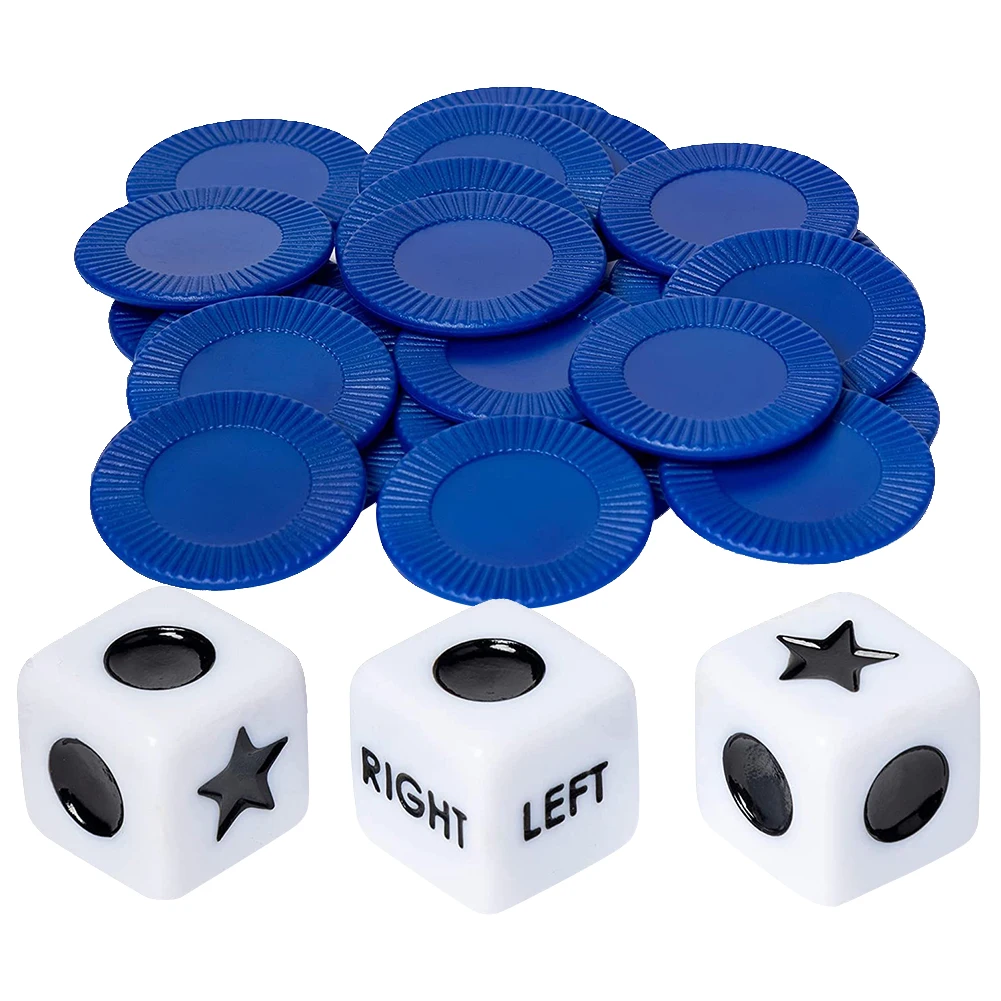 27pcs Left Right Center Dice Game 3 Dices and 24 Chips Fun Interactive Dice Games Portable Novelty Toys for Party Picnic Games