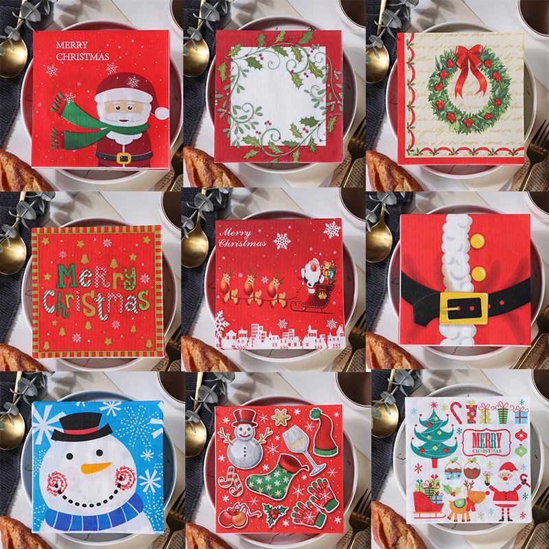 

Paper Christmas Napkins Disposable Soft Paper Wipes Snowman Printed Tissue Home Party Placemat Decoration Cutlery Supplies