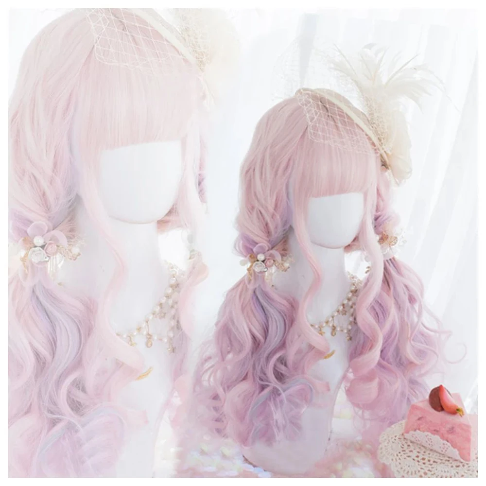 Peach Pink Synthetic Wavy Wig for Women Daily Use