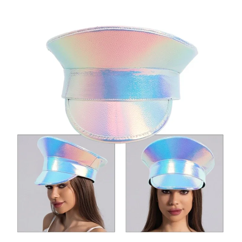 

PatentLeather Military Hat for Women Novelty Glitter Party Hat Sergeant Captain Cap for Stage Club Bachelorette Party
