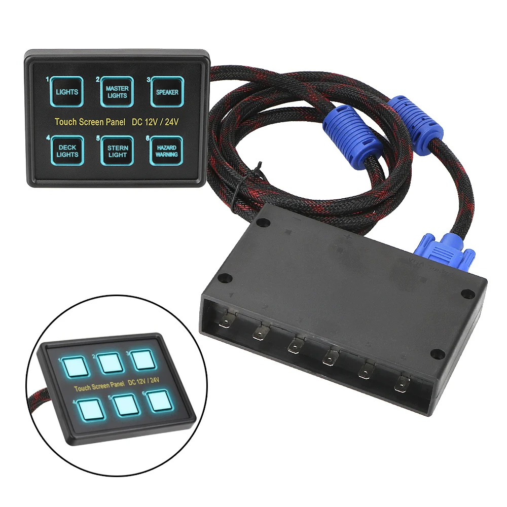 

12V/24V for Car Marine Caravan Touch Screen Switches Panel 6 Gang LED Switch Panel Slim Touch Circuit Control Panel Box