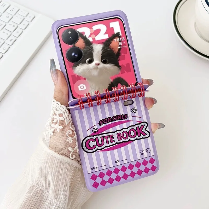 Y2K Painted PU Leather Protective Phone Case - Notebook Design