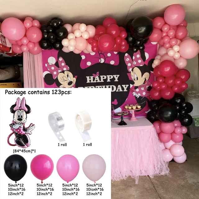  11 ramos de globos de Minnie Mouse para el primer cumpleaños,  decoración de fiesta, color rosa Disney : Juguetes y Juegos