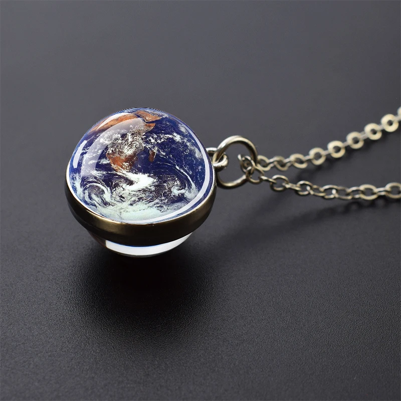Celestial Galaxy Pendant Necklace – Double-Sided Glass Ball Astronomy Jewelry Gift