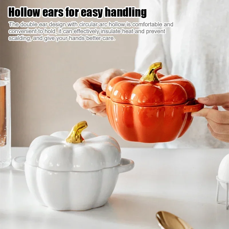 Description Picture 6 of itemPumpkin Reusable Cereal Bowl With Lid Microwave Bakeware Oven Baking Kitchen Halloween Party Festival Decoration ramen bowl set
