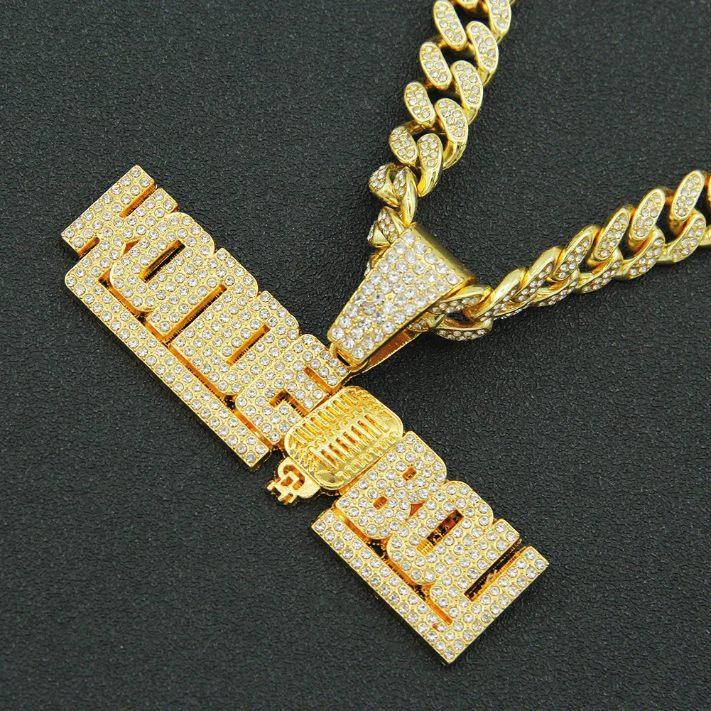 

Iced Out Cuban Chains Bling Diamond Letter KONDE BOY Rhinestone Pendants Mens Necklaces Gold Chain Charm Hip Hop Jewelry for Men
