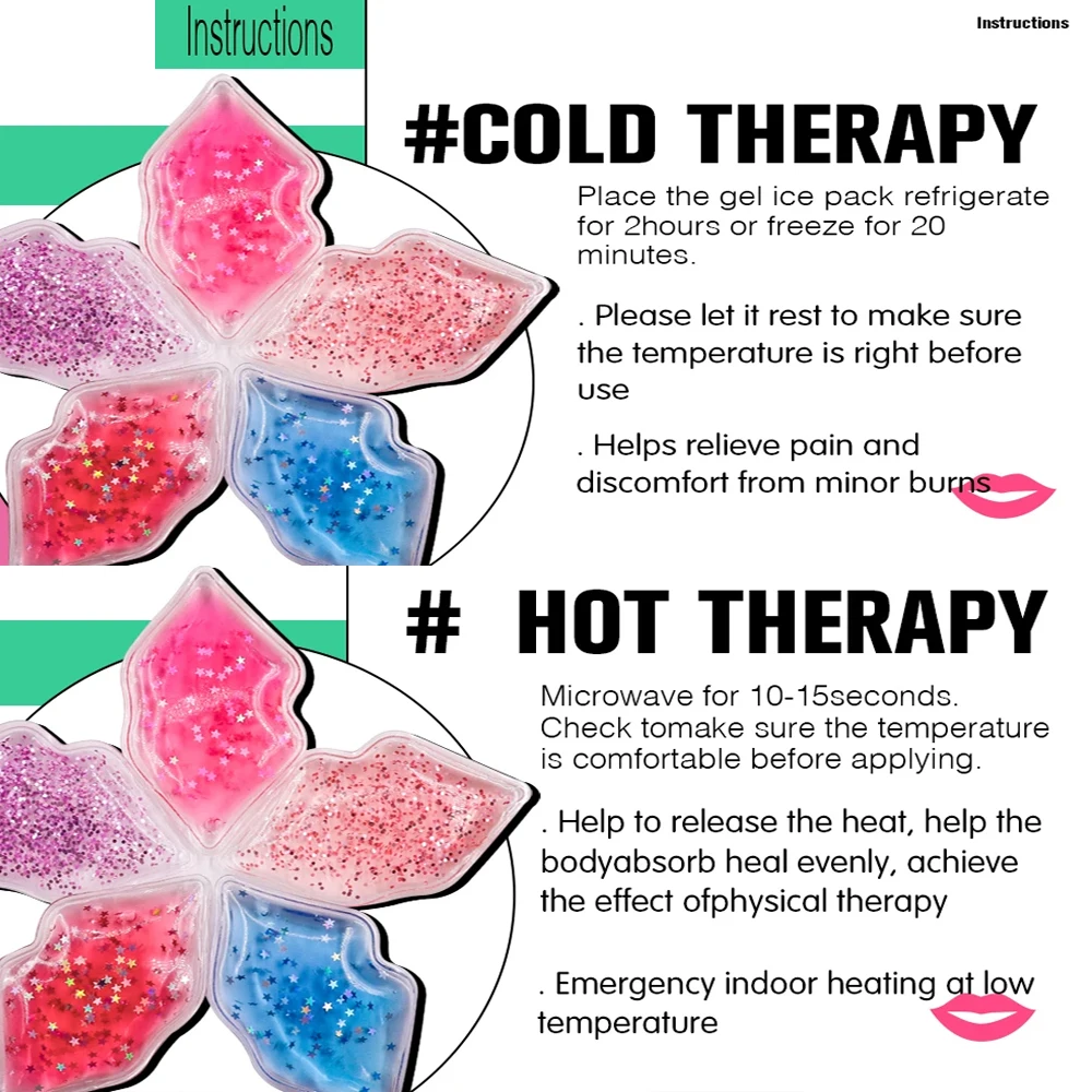 1-6PCS Lip Gel Ice Packs Flexible Reusable Cooling Pad Cold Compress for Cosmetic Injuries Pain Relief Cold Use for Lip Surgery