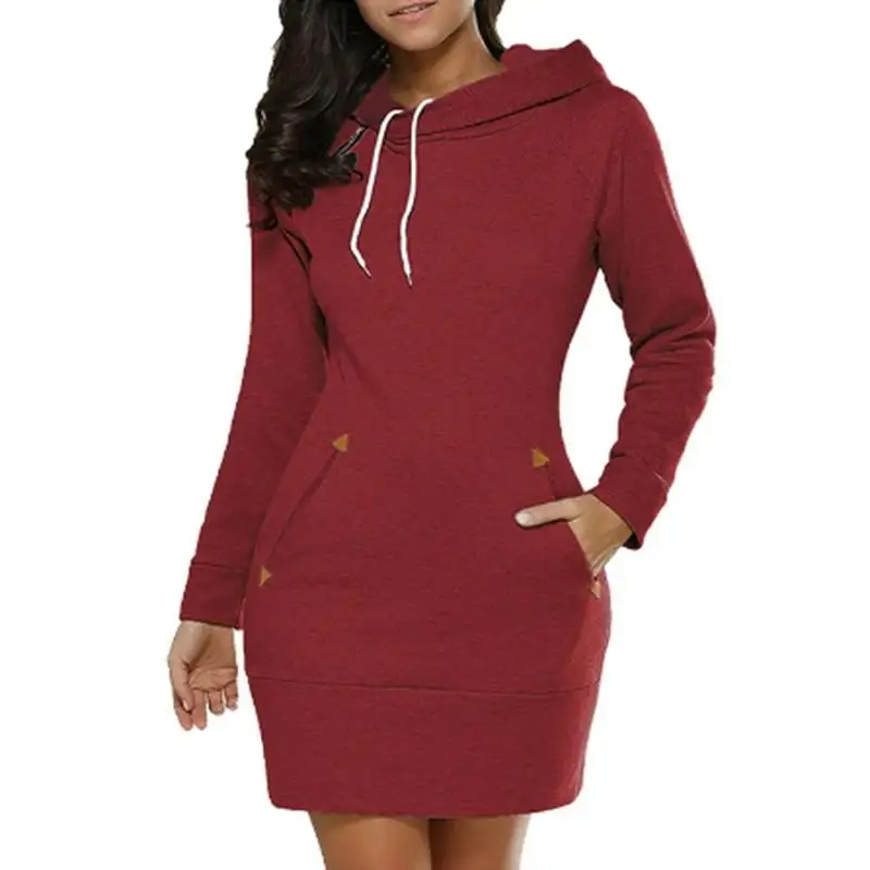 Warm Midi Dresses Sweatshirt Daily Casual Hooded Zip Neckline Simple Pockets Sports Skirt Autumn 2024New Fashion Spring Womens