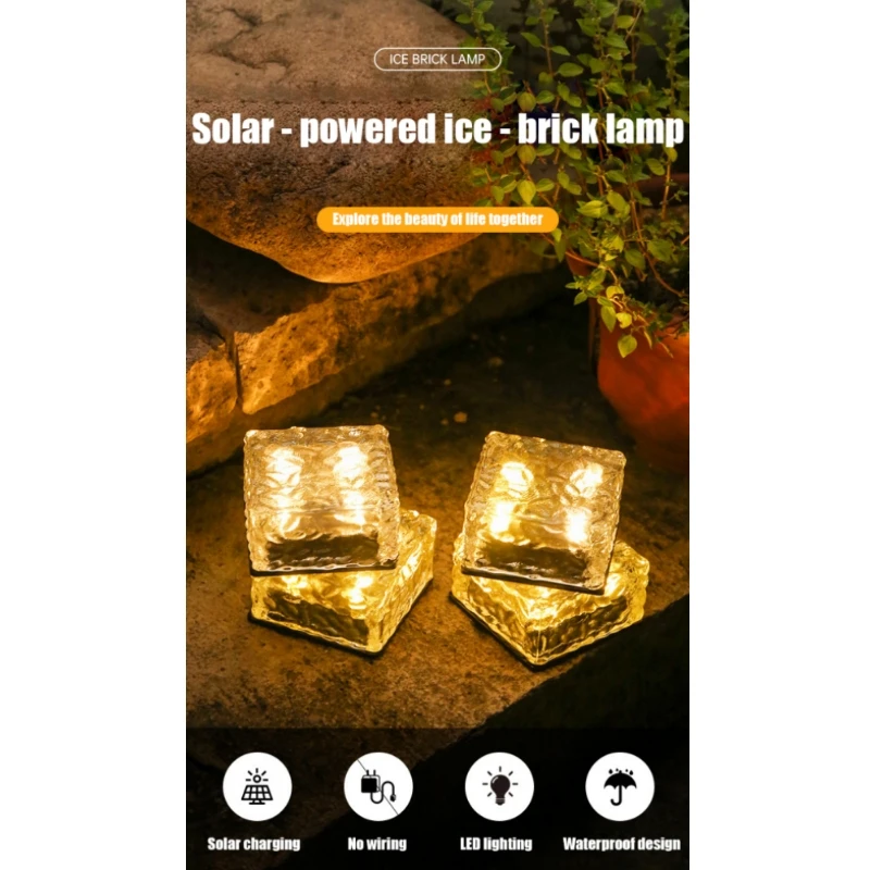 

Solar Brick Glimmer Path Ice Cube Landscape Lighting RGB IP68 Waterproof Driveway Deck Underground Lamp