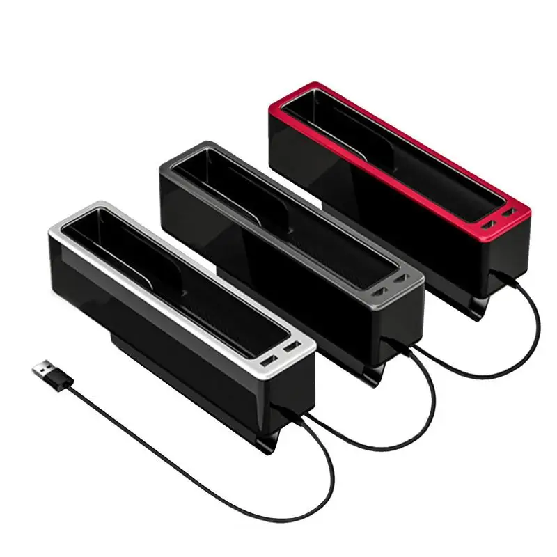 

Car Seat Side Organizer Car Seat Middle Gap Filler Slit Pocket 2 USB Ports Multifunctional Crevice Storage Box Auto Interior