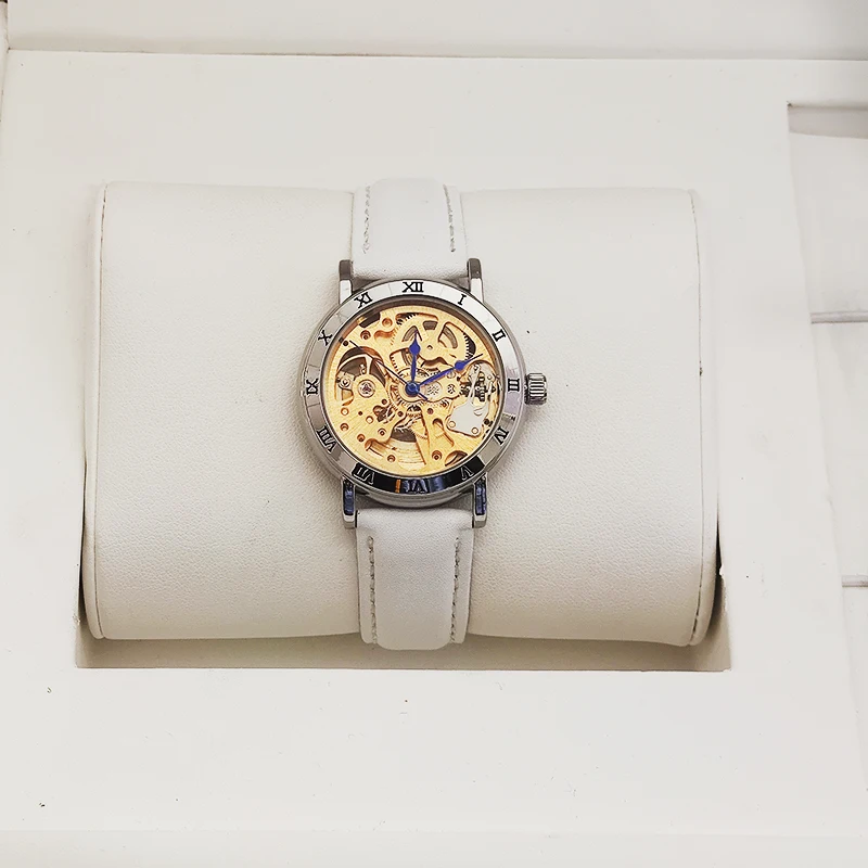 New Fashion Gold Women's Mechanical Watch Roman Bezel Skeleton