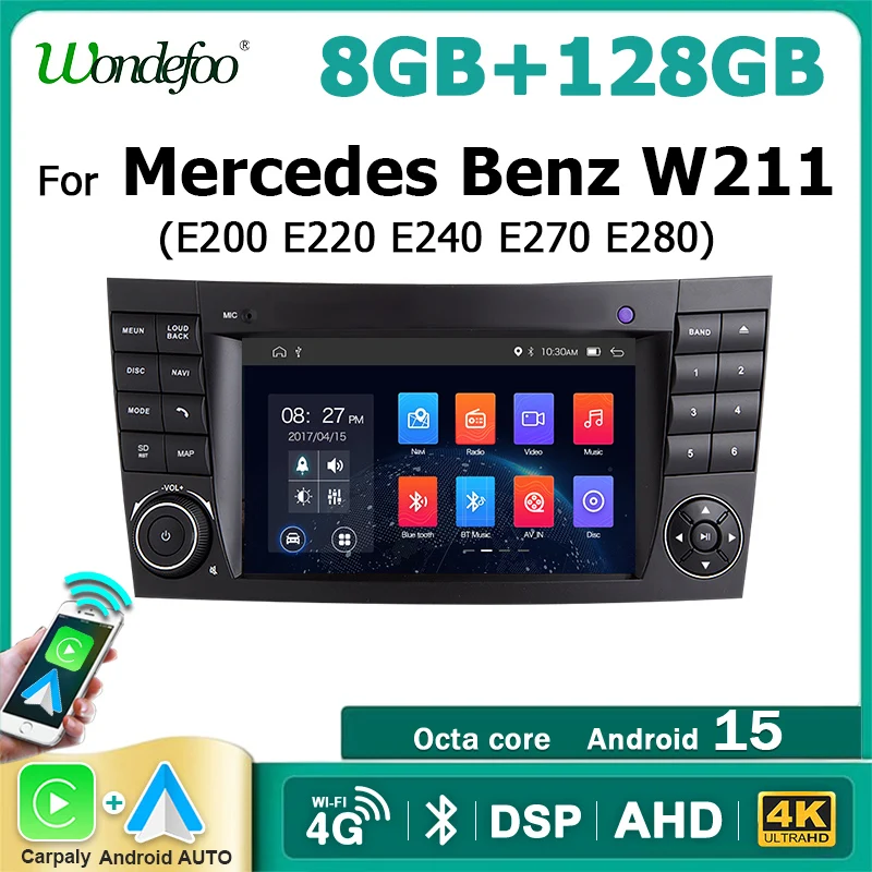 Radio para Auto de 7'' con Android 15 y CarPlay para Benz Clase E W211 E200 E220 E300 E350 E240 E270 E280 2002-2008, Reproductor Multimedia 2 DIN 1