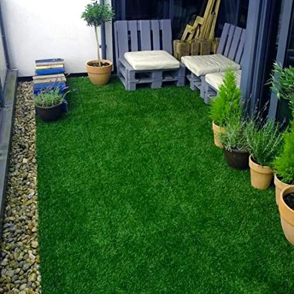 Interlocking Artificial Grass Turf Tiles Self-Draining Soft & Safe 12''x12'' Lush & Easy Install Outdoor Use 9 sq ft Green