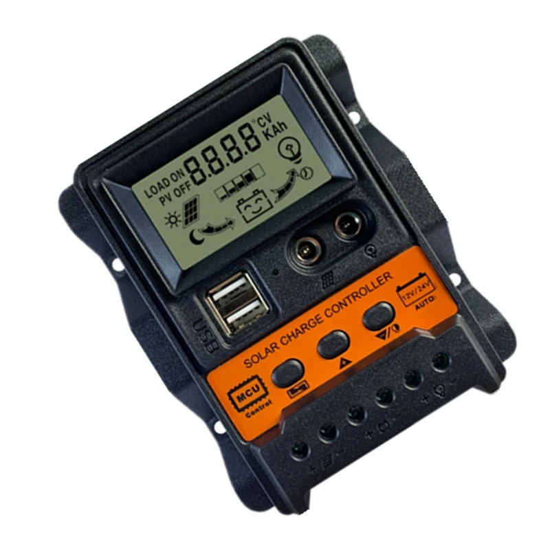 태양 전지 패널 배터리 컨트롤러 레귤레이터, 12V 24V, 자동 2 USB LCD 디스플레이 부하 방전기