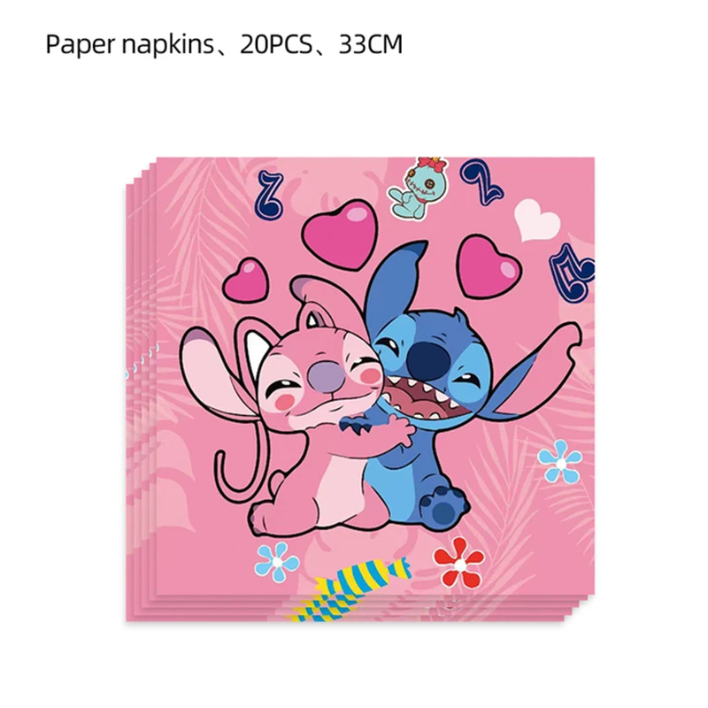 thumbnail image 1 of Decoración de cumpleaños de Disney Lilo y Stitch, juego de vajilla con puntada rosa, globos, mantel, vaso de papel, plato, telón de fondo, suministros para fiesta, 1 of 5